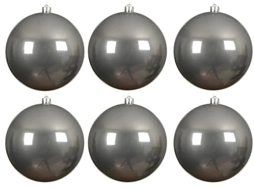 6 x Weihnachtskugeln aus Kunststoff zum Hängen für den Außenbereich - Frost und Wetterfest - Outdoor Weihnachtkugeln - Christbaumkugeln für draußen (6 x Ø 14 cm/Warm Grau)