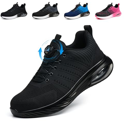 NBOFIEHY Chaussures de Sécurité Hommes Femme Légères Respirantes Chaussures de Travail à Embout en Acier Basket de Securite Antidérapantes, Noir, 37 EU