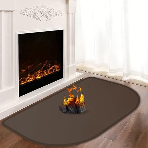 Khongoo Tappeto Ignifugo per Camino, 120x80x0.1cm Tappetino Ignifugo per Camino, Tappeto Ignifugo per Stufa a Legna, Tappetino Camino Protettivo per Pavimenti e Tappeti da Scintille e Braci, Marrone