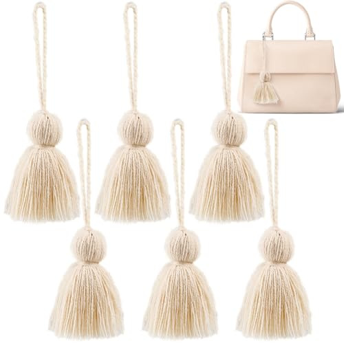 craspire 6 Stück Massive Baumwollquaste Groß 6 Zoll Beige Handgefertigt Zum Aufhängen von Schmuck Kunst Textilien Kleidungsstücken Vorhängen Raffhaltern Tischdecken Taschen Kissen Dekoration