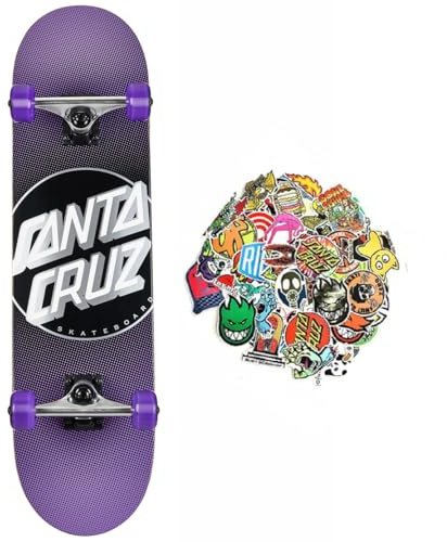SANTA CRUZ Professionelles Skateboard, komplett, für Erwachsene und Jugendliche, Original Santa Cruz + 20 Aufkleber Geschenk (andere Punkte, 8.0)