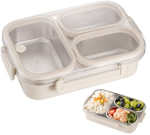 VEGOATY 800ml Brotdose Metall mit 3 Trennfächern: Frühstückbox und Essensbox aus Edelstahl 304, Lunchbehälter Edelstahl für Schule, Büro, Reisen, moderne Küche, Ideal für alle Altersgruppen
