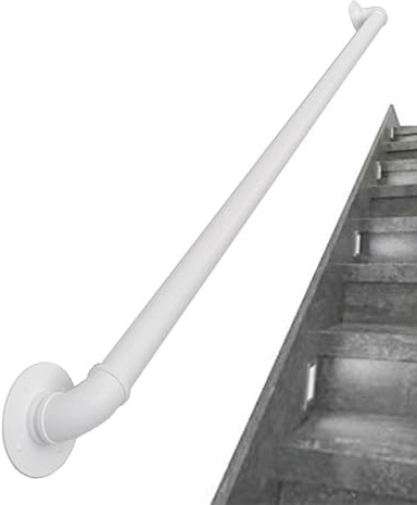 barandilla escalera Pasamanos de escalera de metal blanco for montaje en pared, for interiores y exteriores, pasamanos de tubo antideslizante, pasamanos for loft. madera(100cm)