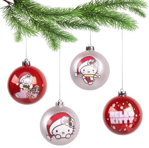 Hello Kitty Christbaumkugelset, Christbaumschmuck, Kunststoff, 4 Stück (I)