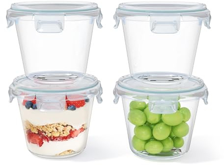 HAUSVIVO Juego de 4 Recipientes Redondos de Cristal (650ml) - Vidrio de Borosilicato con Tapa Hermética, Sin BPA - Aptos para Horno, Microondas, Congelador y Lavavajillas - Ideal para Meal Prep y Sopa