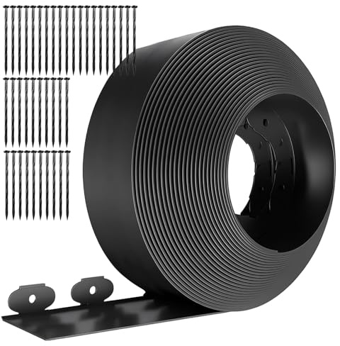 Toemics Flexible Rasenkante Kunststoff 10 m x 6 cm schwarz mit 40 Erdankern Unsichtbare Garteneinfassung für Rasen und Blumenbeete