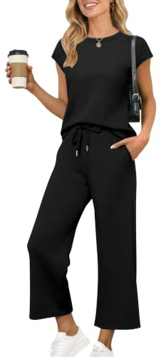 Desol Zweiteiler Damen Sommer Trainingsanzug, lässiges Sport Set mit Caparm-Oberteil und weiter Jogginghose, für Freizeit, Haus, Reisen & Yoga Gym
