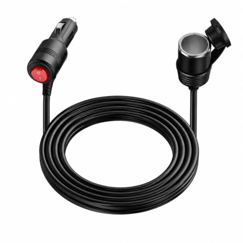 Powice Zigarettenanzünder Verlängerung 1M mit Schalter, 15A KFZ Verlängerungskabel aus 16AWG 2C mit Sicherung, Stecker auf Buchse für 12V Auto, Wohnmobil und Camping