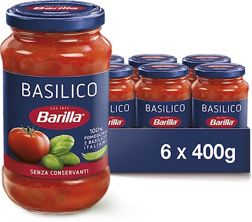 Barilla Sugo al Pomodoro e Basilico 100% Italiano, Sugo Pronto per Pasta, 6 Barattoli da 400 g