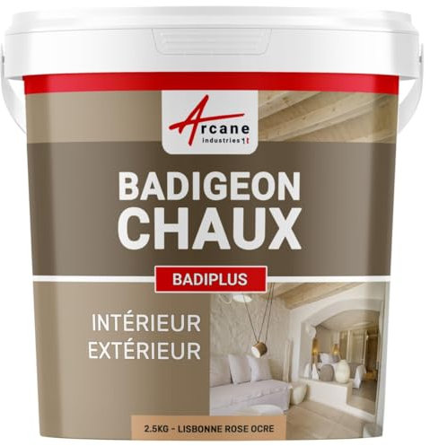 ARCANE INDUSTRIES Badigeon à la Chaux, décoration, intérieure et extérieur, Maison : Badiplus - 2.5 kg (jusqu'à 12.5 m²) Lisbonne - Rose Ocre
