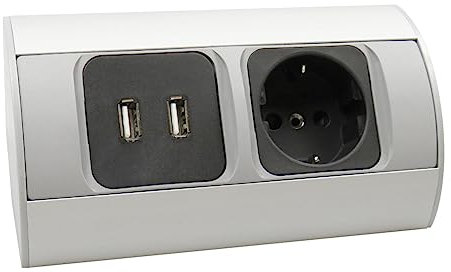 Ecksteckdose USB Aluminium Energiebox Tischsteckdose Powerport Schutzkontakt