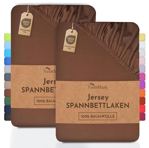 NatureMark 2er Pack Jersey Spannbettlaken, Spannbetttuch 100% Baumwolle in vielen Größen und Farben MARKENQUALITÄT ÖKOTEX Standard 100 | 90 x 200 cm - 100 x 200 cm - Schoko braun
