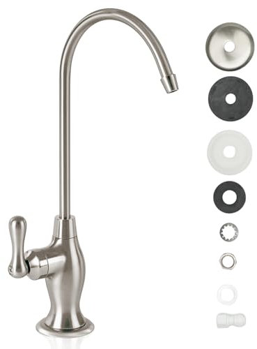 •Puroflo Kitchen/Bar Sink Drinking Water Faucet, Brushed Nickel Finish, Lead-Free, Non-Air Gap, NSF Certified, with Faucet Connection 1/4'' Push-in Fitting, FLR-575BN, 1 Pack