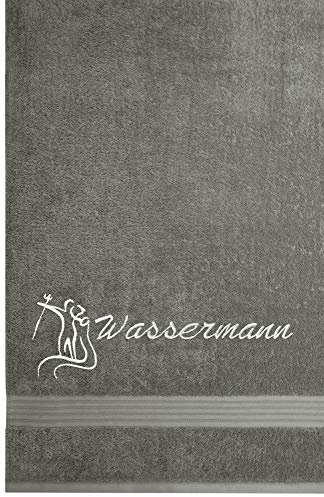 Lashuma Saunatuch Grau - Dunkel mit Tierkreiszeichen Wassermann, Linz Liegehandtuch 70x200