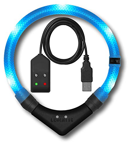 LEUCHTIE® Easy Charge Leuchthalsband Hund aufladbar, wasserdichtes LED Halsband, Leuchtband für Hunde 25 h Leuchtdauer, extrem hell, eisblau Größe 42,5