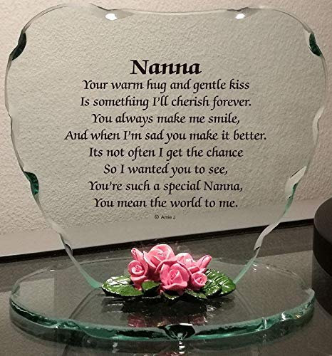 OnlineStreet Placa de Cristal para Regalo, Hermoso Poema, una Bonita Placa, Que es un Regalo Realmente cuidadoso para Cualquier ocasión, cumpleaños, día de la Madre, Boda, Navidad, etc., (Nanna)