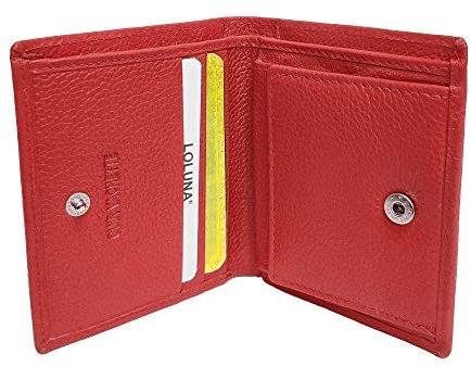 LOLUNA® Porte Monnaie Cuir véritable Compact et spacieux pour pièces, Billets et 2 Cartes bancaire, Femme Existe en Plusieurs Couleur (Rouge)
