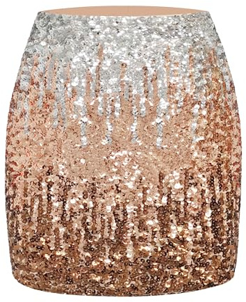 Maner Gonna da Donna con Paillettes luccicante Elastica Aderente minigonne Notte Fuori Festa, Argento/Oro Rosa/caffè, XL