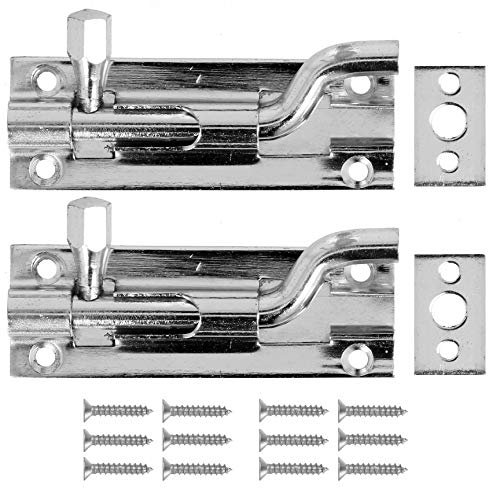 White Hinge 2X Chrome Offset Slide Bolt Locks, 1 (75mm), Suitable for Single & Double Doors, Windows & Recessed Walls, Horizontal/Vertical Fit, Includes Face Plate & Screws
