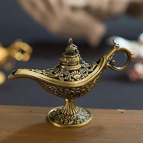 VOANZO Metall geschnitzt Aladdin Magic Vintage Home Tee Öl Topf arabische Kunst Handwerk Geschenk seltene Retro Legende Farbe Aladdin Genie Licht (Bronze)