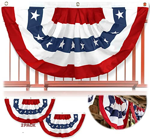 Bandera de abanico plisada de Anley USA, 1,5 x 3 pies, bandera de Estados Unidos, estrellas y rayas patrióticas,bandera de medio ventilador de Estados Unidos de 1,5 x 3 pies (2 unidades)