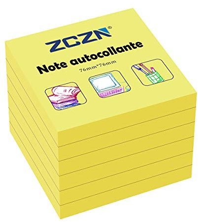 ZCZN Haftnotiz Sticky Notes Selbstklebende Haftnotizzettel Notizzettel Klebezettel 6 Blöcke, 80 Blatt, 76 x 76 mm, gelb
