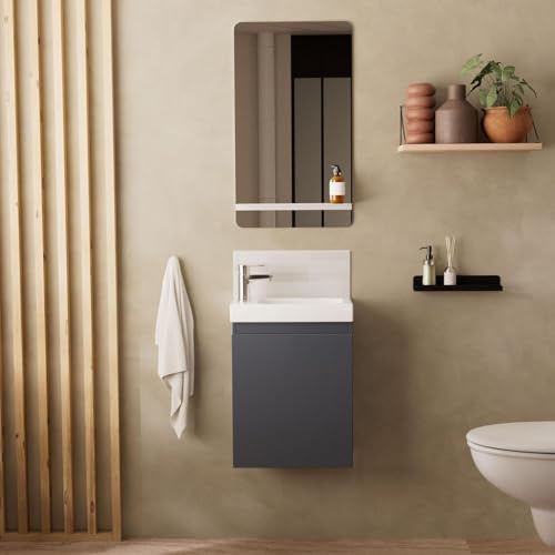 Lavamani Lisa + specchio L40 cm con ripiano bianco