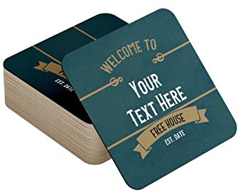 Personalised Beer Mats Pack of 48 - Multi Bulk Buy Absorbent Recyclable Cardboard Drink Mat Coasters 95mm x 95mm x 1mm Square - Accessories for Home Bars Pubs - CO-CARD-010-48 - ADD NAME/TEXT