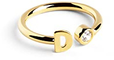 SINGULARU - Personalisierter Letter Spark Ring. Sterlingsilber mit 18 Kt Vergoldeter Beschichtung und Zirkonia. Schmuck für Damen. Buchstabe D.