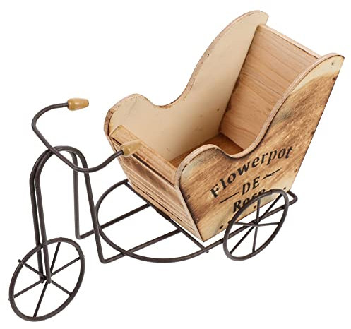 jojofuny Blumentopf Fahrrad Pflanzer Kutsche Blumenhalter Schmiedeeiserner Pflanzer Blumenkübel Wagenhalter Für Blumentöpfe Gartentopf Bonsai Gartendekoration Metall Trolley-Rack Holz