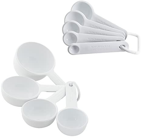 KitchenAid Juego de tazas y cucharas medidoras universales fáciles de leer con mango de agarre suave para un máximo control, agujero para colgar y anidar para un fácil almacenamiento, apto para