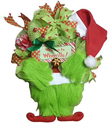 Grinch Weihnachtskranz - Plüsch Haustür Deko Mit Beeren Und Tannenzapfen - Künstliche Girlande Für Garten, Zuhause Und Festival