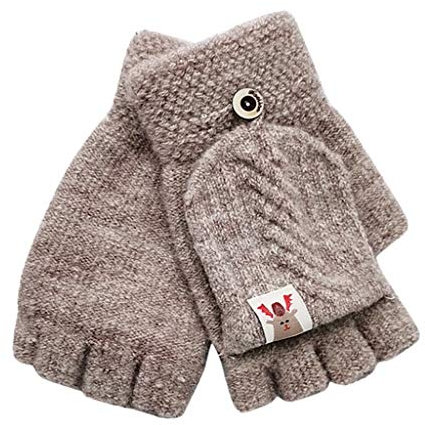 Kinder Mädchen Jungen Halbfinger Handschuhe Fingerlose Fäustlinge Winter Fingerhandschuhe Strickhandschuhe Thermohandschuhe mit Klappe Über 12 Jahre alt