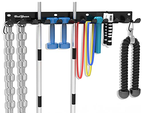 Home Gym Aufbewahrungsregal – 12 Haken Heavy Duty Gym Rack Organizer, Mehrzweck-Workout-Ausrüstung, Wandhalterung, für Langhantelaufbewahrung, Springseile, Ketten und Gewichthebergürtel