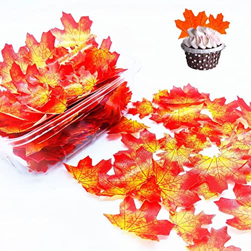 80 Pcs Thanksgiving Kuchenaufsätze,Herbst Cupcake Topper,Kuchendekorationen für Thanksgiving,Ahornblätter Party Kuchen Dekorationen,Herbstblätter Cake Topper Essbare Herbstblätter Set