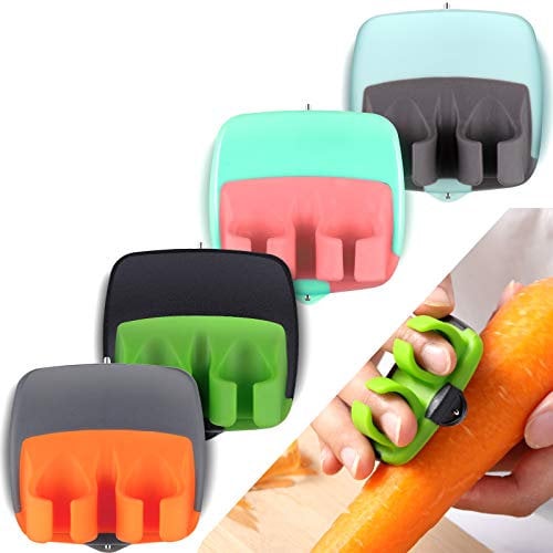 4 Pieces Palm Fruit Peeler Finger Potato Peeler Kitchen Vegetable Peeler Hand Fruit Peeler with Comfortable Rubber Finger Grip for Pumpkin Carrot Cucumber Potato Peeling