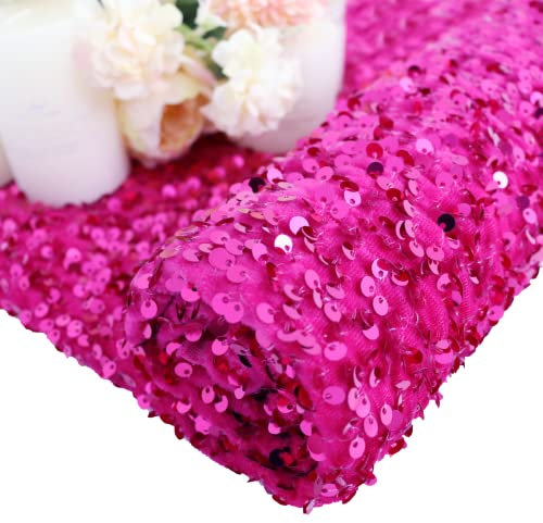 FUHSY Tessuto in velluto rosa shocking con paillettes, 4,5 m, con paillettes lucide, per cucito, arte, artigianato, orecchie e sfondo per eventi