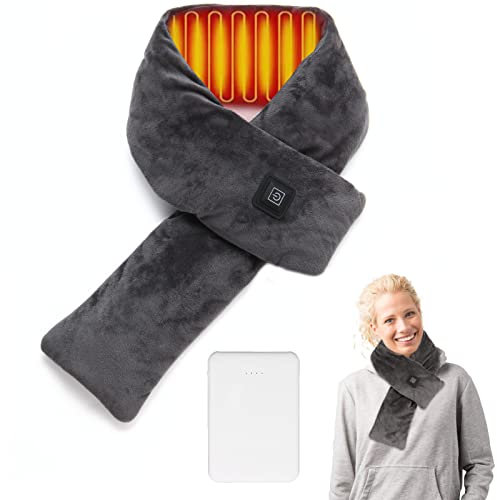 Neck Heating Pad Rechargeable Heated Neck Scarf with 5000mAh Power Bank,Heated Scarf for Women/Men,Heated Neck Warmer for Pain,3 Heating Levels,Neck Heated Pad Outdoor Skiing,Cycling,Camping (Grey)