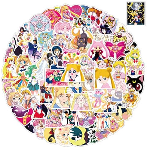 Canverlens Sailor Moon Anime Stickers Pack 100 PCS | 100 Unique Stickers, Classic Anime Characters, Easy to Use, Waterproof Vinyl, Perfect for Car, Laptop, Water Bottles, Bicycles, Motorcycle