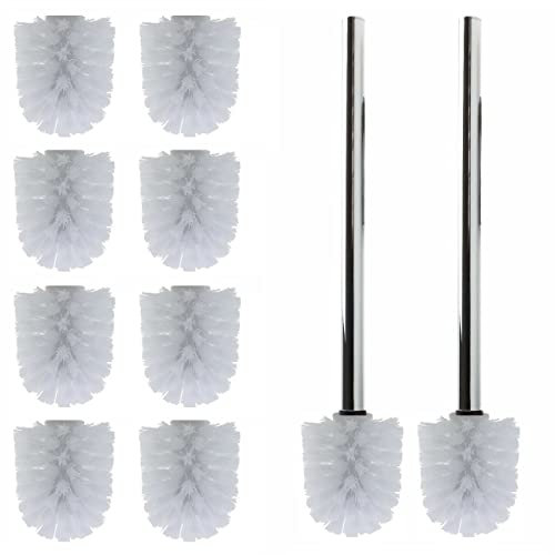 Daloual - 10 x Ersatz WC-Bürstenkopf Weiß Ø ca. 8 cm + 2 x Edelstahl-Griff 41,5 cm - Toiletten-Bürste - Klo-Bürste - WC-Besen - austauschbar - modernes Design - hochwertig - langlebig