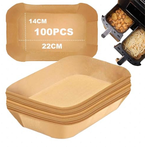 Backpapier für Heißluftfritteuse, 100 Stück für Ninja Airfryer AF400EUCP, AF300EU, AF400EU, SL400EU und Anderen Dual Zone Heißluftfritteuse