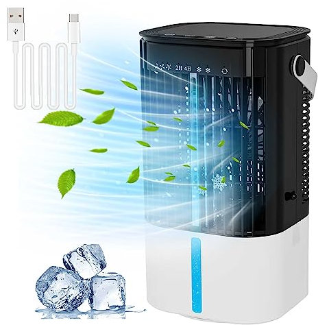 Climatiseur Portable, Climatiseur Mobile 1L, 4 en 1 Refroidisseur D'air, 90° Oscillation, 3 Vitesses de Ventilateur, 2 Modes de Brumisation