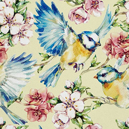 HEKO PANELS Oxford Tissu Imperméable Au Mètre Polyester De Couture D'ameublement Tissus Pour Mobilier Décorative Artisanat Rembourrage Fleurs Mésanges 1 Mètre 155 x 100 cm