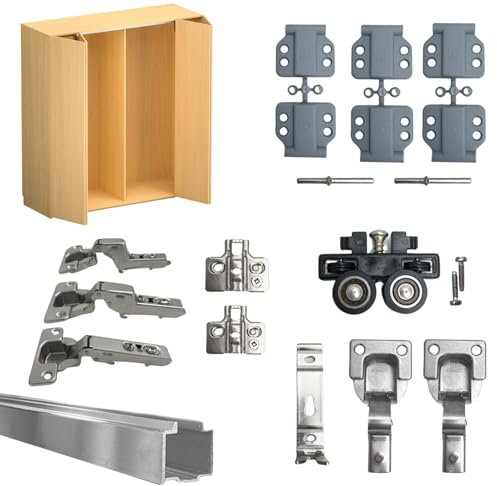 Evotrade Kit de herrajes deslizantes plegables de tipo libro para puertas móviles o nichos de pared con cierre amortiguado (2 m + 2 puertas con borde interior)
