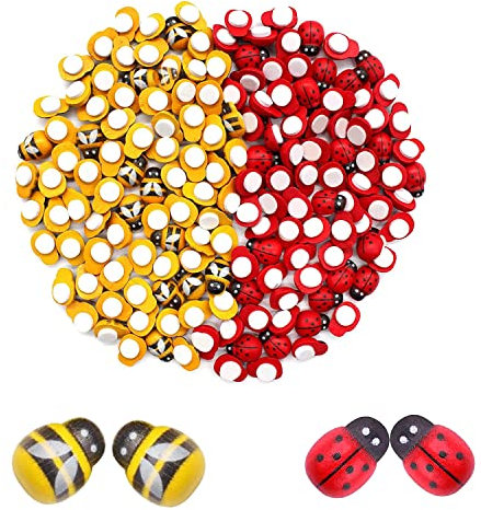 DBALL 300 Stücke Marienkäfer und Bienen Deko Set Mini Holz Selbstklebend Marienkäfer Deko Maikäfer Aufkleber für DIY Handwerk Scrapbooking Party Hochzeits Dekorationen