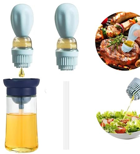 ECOL’E ESPAÑA Aceitera Dispensador de Aceite con Brocha Silicona + REGALO, Aceitera Cristal 180ml, Dosificador 2 en 1, Aceitero con Dispensador Aceite, Difusor de Aceite Cocina, Aceiteras para Cocina