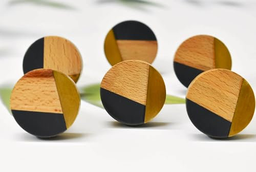 ARTISNO Boutons de porte en résine et bois tricolore - Style vintage shabby chic - Pour meubles, placards, tiroirs - Gris, set-6