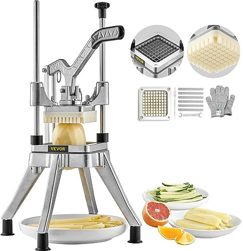 VEVOR Tritatutto Manuale Uso Commerciale Multifunzione in Acciaio Inox Lama 3/8 Pollici 0,95 cm, Tagliapatate Bastoncini di Frutta con 2 Lame di Ricambio, Tritaverdure Manuale Tritatutto per Frutte