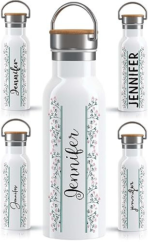 OWLBOOK® Edelstahl Trinkflasche personalisiert| Wasserflasche 600 ml | Thermos Flasche Sportflasche | Auslaufsicher Spülmaschinenfest | Yoga Sport | Geschenke für Frauen | Blumen 3