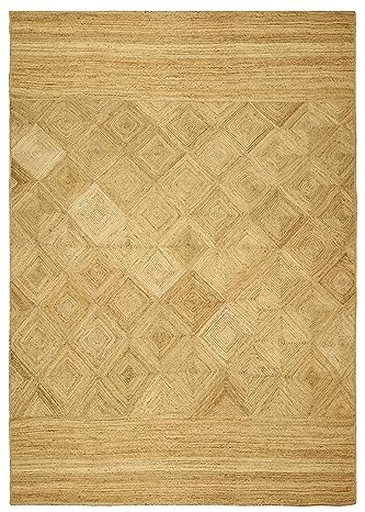 CASAVANI Collection Quadratischer Teppich – 90 x 90 cm, Beige, geflochtener Jute-Teppich, geometrischer Kelim-Teppich, für drinnen und draußen, Flachgewebe-Teppiche für Schlafzimmer, Nachttisch,